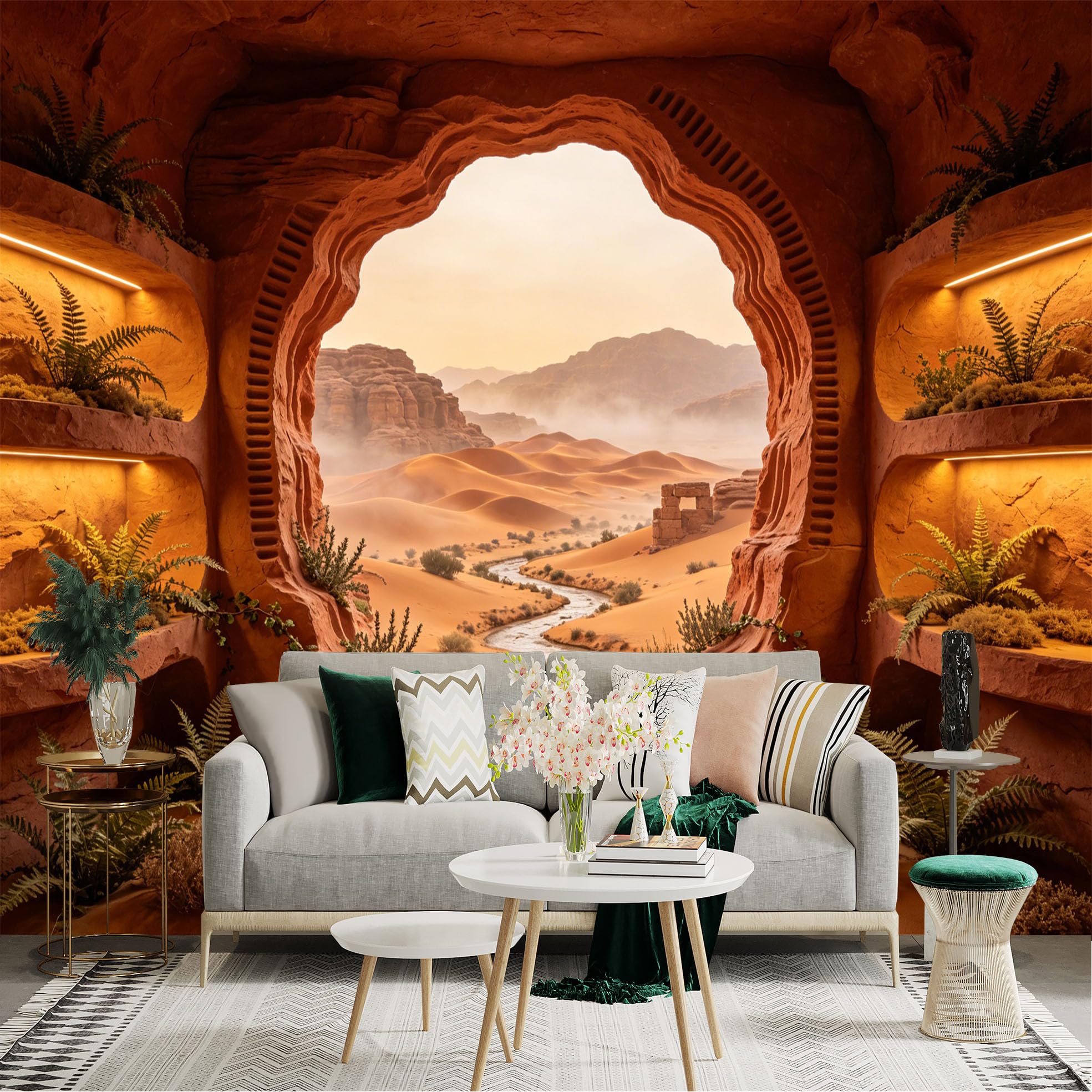 Custom Size Wall Sticker Mural， Desert Canyon View with Sand Dunes and River， for wall Decoration， peelandstick wall Decals.