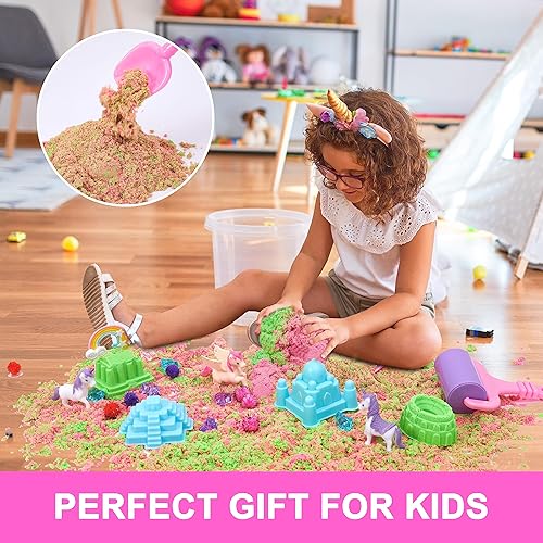 Miniatura 6 de Cubo sensorial de unicornio, juguete de unicornio para niños, moldes de castillo, kit de arte de arena para niños y niñas, arena sensorial para