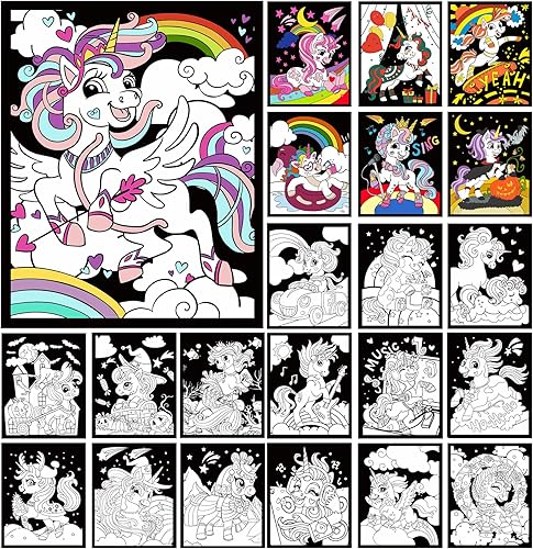 HOTPLACY 48 pósteres de terciopelo mullido para colorear de unicornio para colorear para adultos y adolescentes, póster grande para colorear de