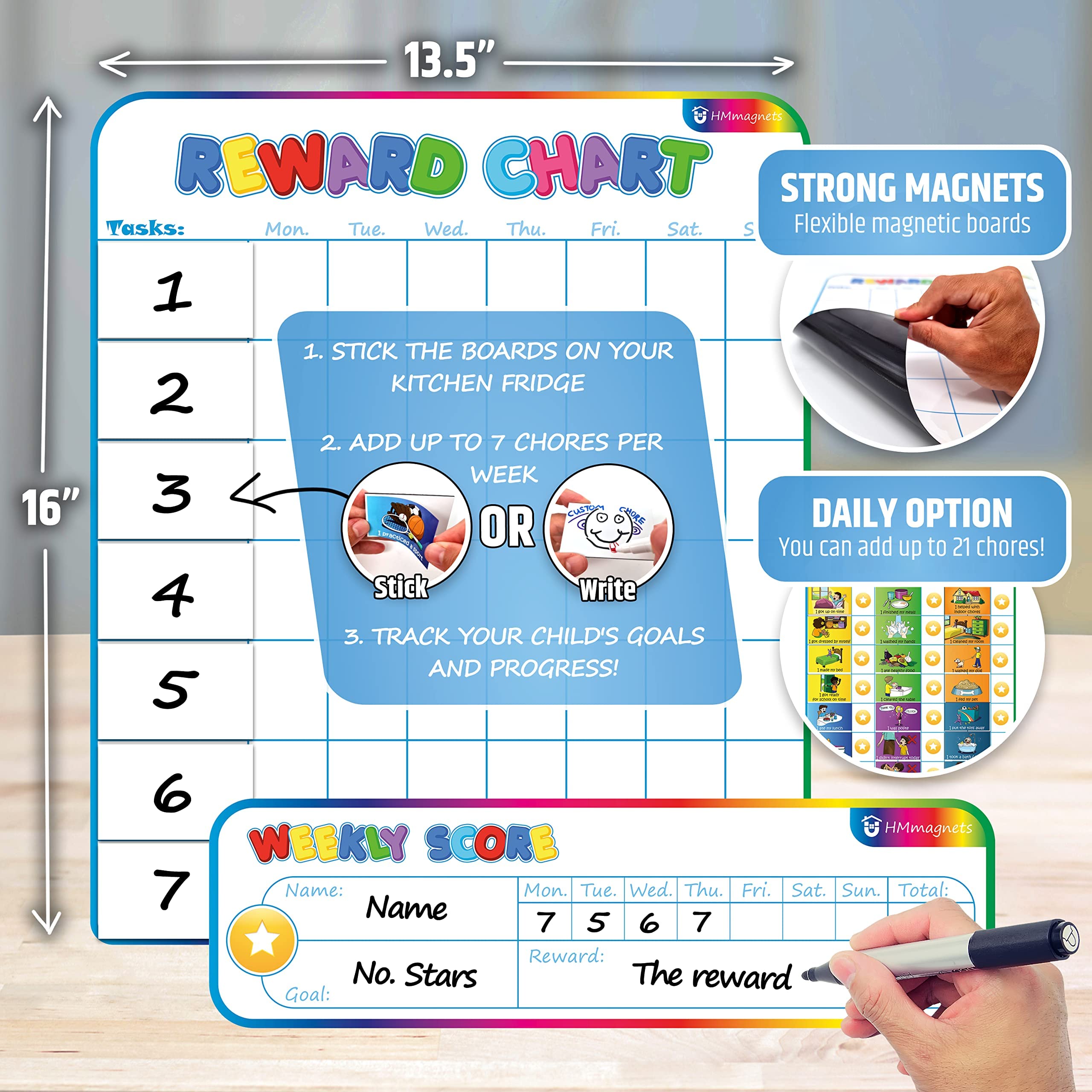 Large Magnetic Reward Chart for Kids - 127 Pre-Written Stickers ...