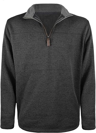 Victory Mens Quarter-Zip Thermal Fleece Lined Sweater, Fall Winter Lightweight Soft Pullover Collar Sweatshirt