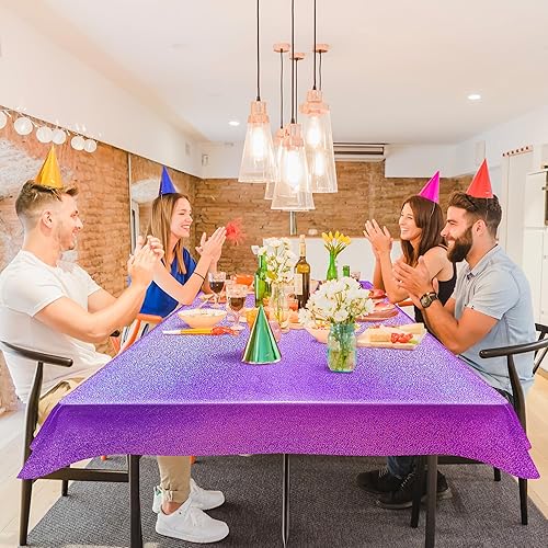 Miniatura 3 de Mantel holográfico morado y rojo fucsia de 40 x 108 pulgadas, decoración de fiesta de San Valentín, cumpleaños, decoración de mesa de plástico