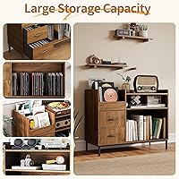 Vista 3 de Soporte para tocadiscos con almacenamiento de vinilo y cajones, más de 500 gabinetes de almacenamiento de discos de vinilo con patas de metal