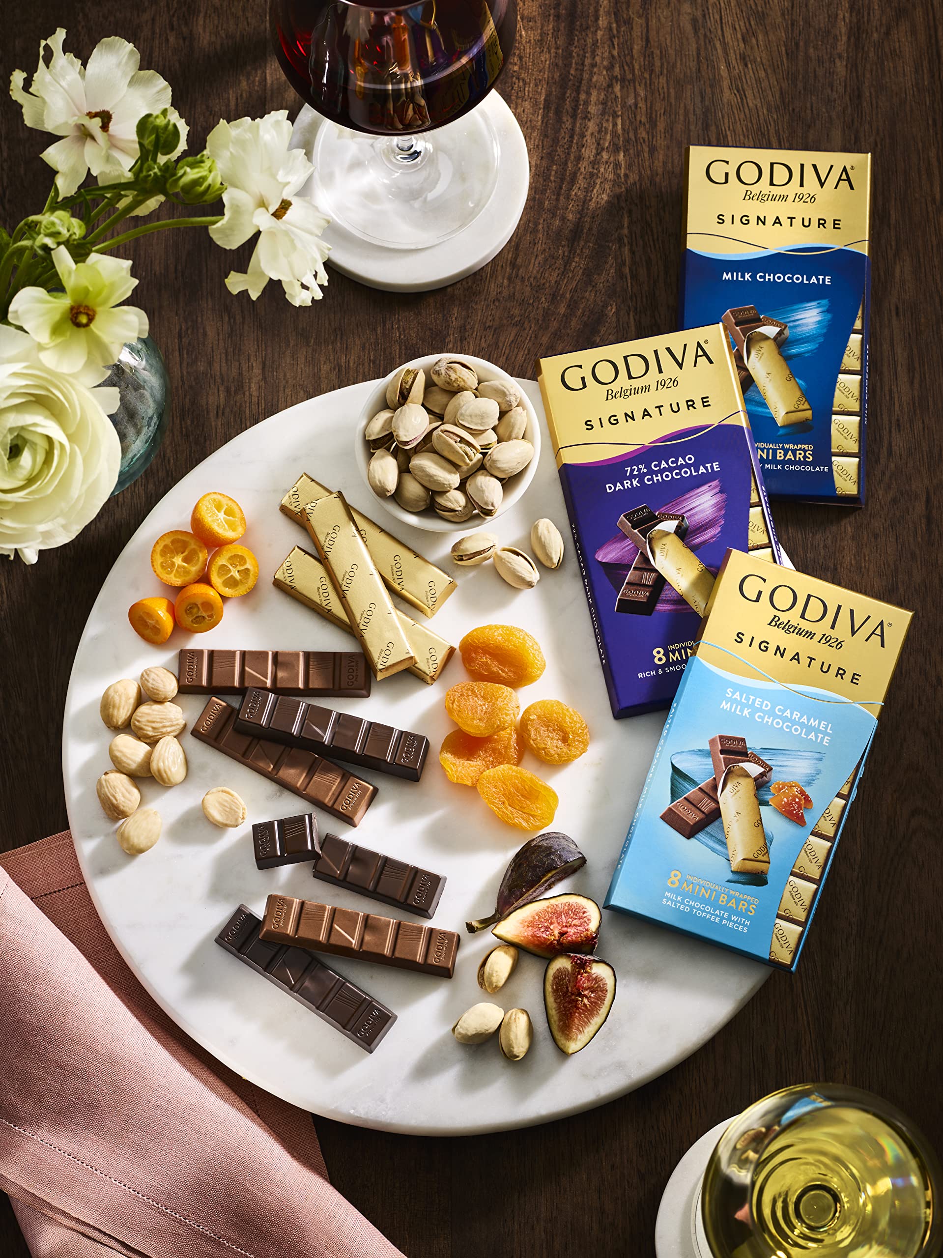 Godiva Roasted Almond Dark Chocolate Mini Bars, Individually Wrapped Snacks, Rich Dark Chocolate with Crunchy Almond Pieces, Shareable & On-the-Go Treat, 12 Ct, 8pc each