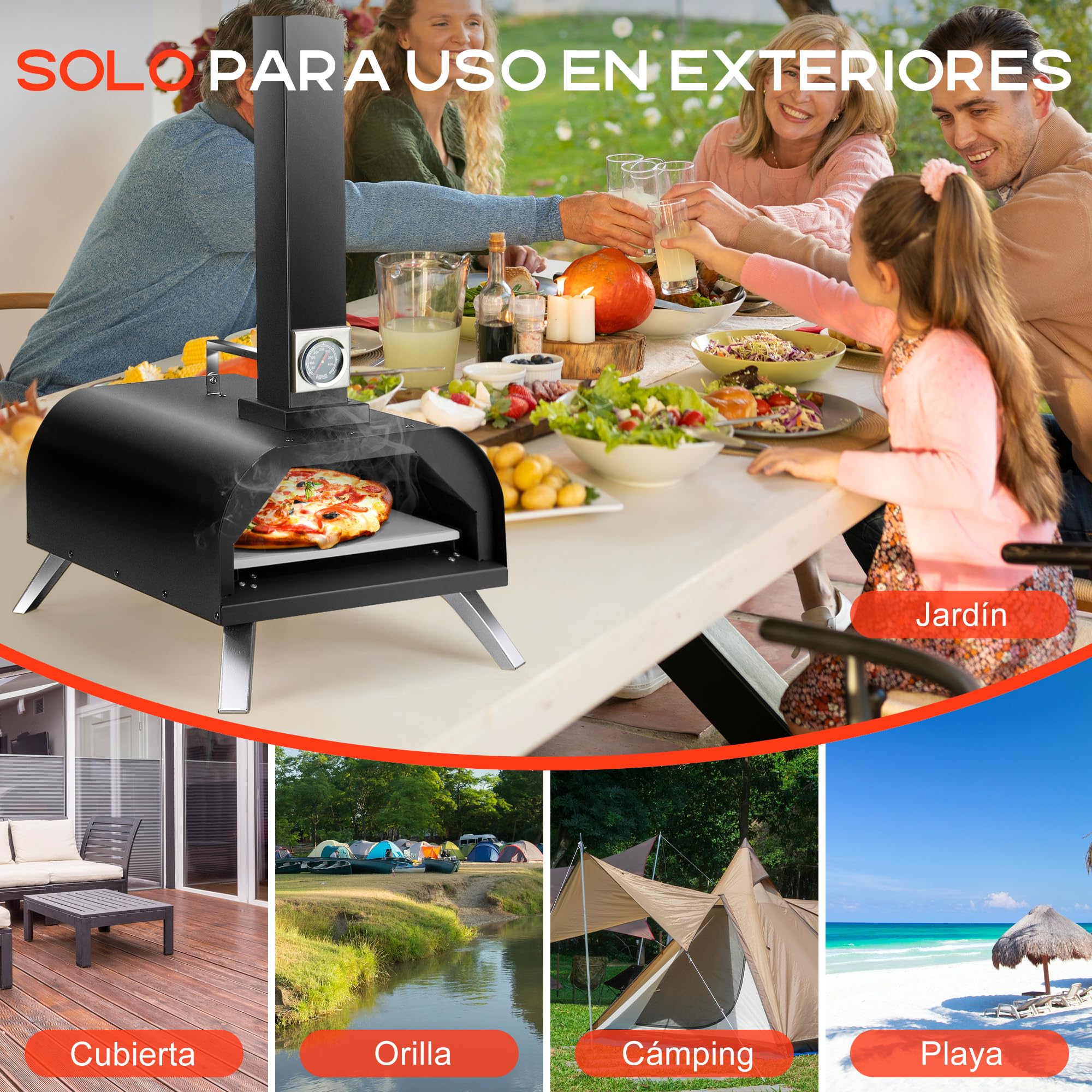 Karinear Horno para pizza Pellet, horno para pizza al aire libre con piedra para pizza, accesorios, pellets de madera Horno para pizza al aire libre de 12 pulgadas para jardín, exteriores, camping