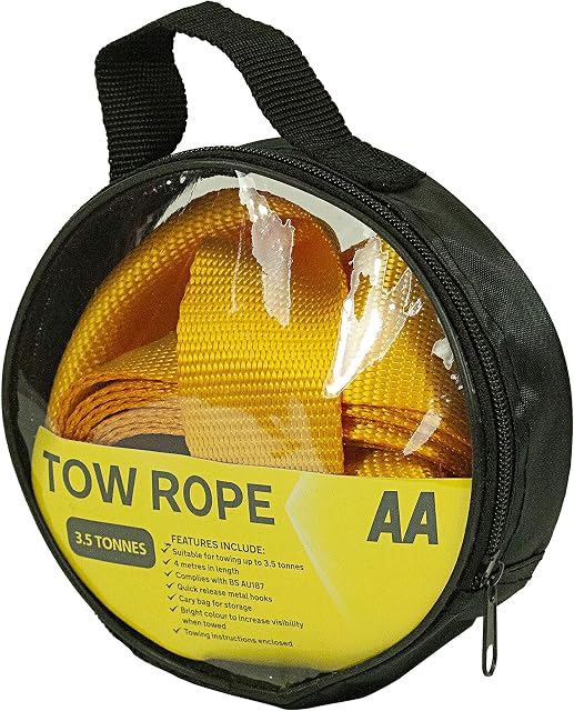 AA 3.5T 4 m Heavy-Duty Tow Rope AA6202 Yellow Strap-Style Towing Belt for Car Breakdowns Other Vehicles up to 3.5 Tonnes