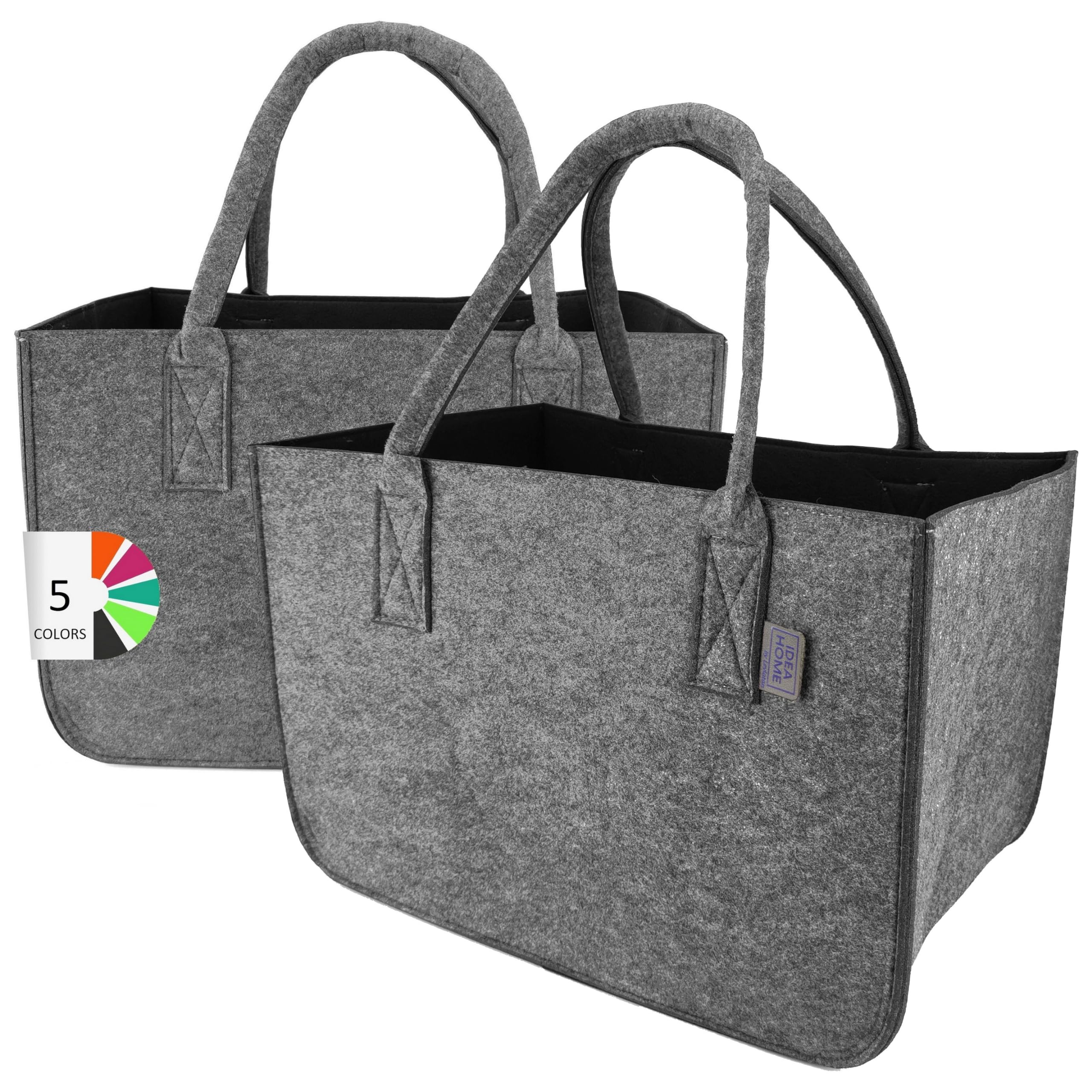 2 Stück Filztaschen Hellgrau Einkaufstasche Kaminholztasche