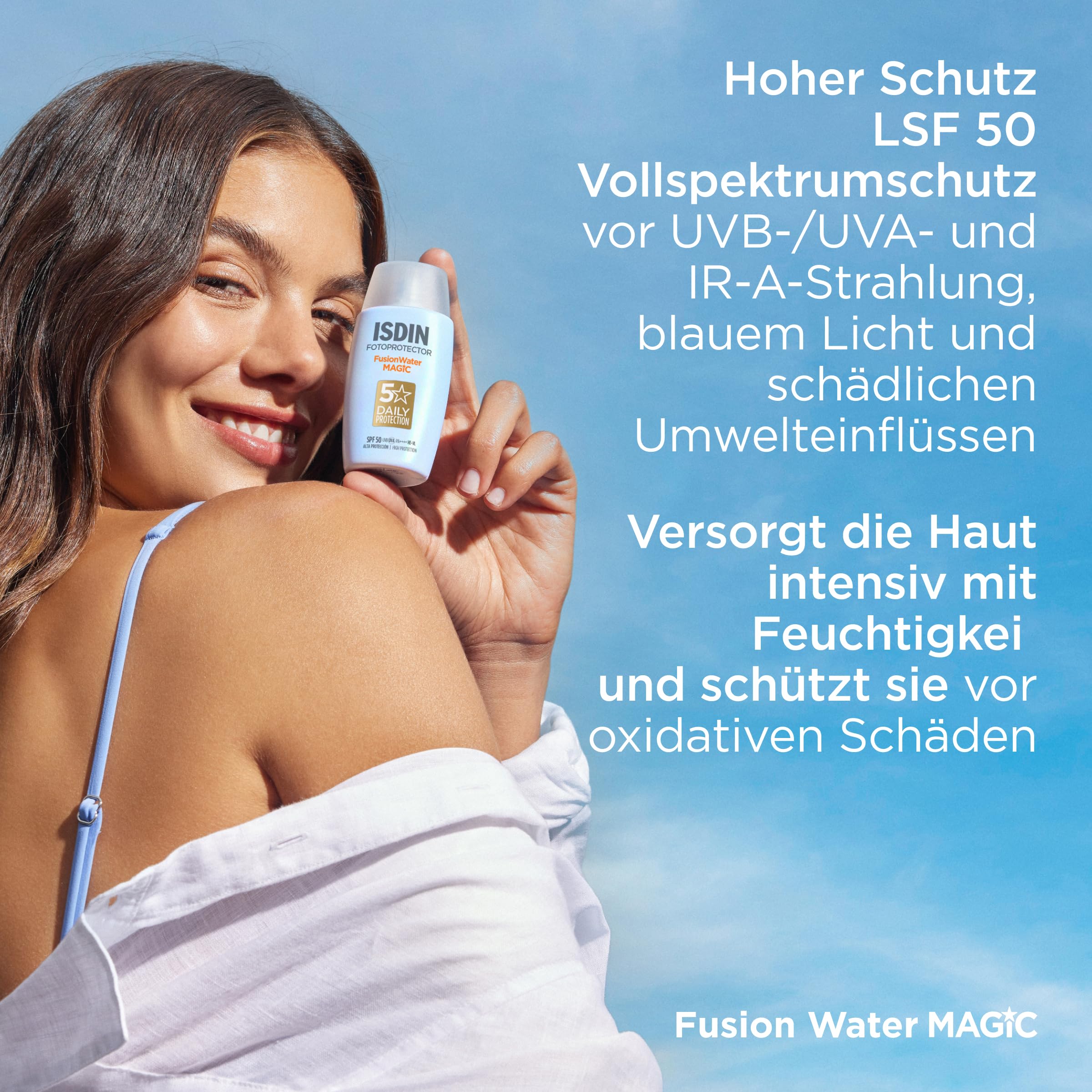 ISDIN Fusion Water Magic LSF 50 Sonnencreme Gesicht - Täglicher Sonnenschutz & Feuchtigkeit - Ultraleicht, Zieht sofort ein, 50ml