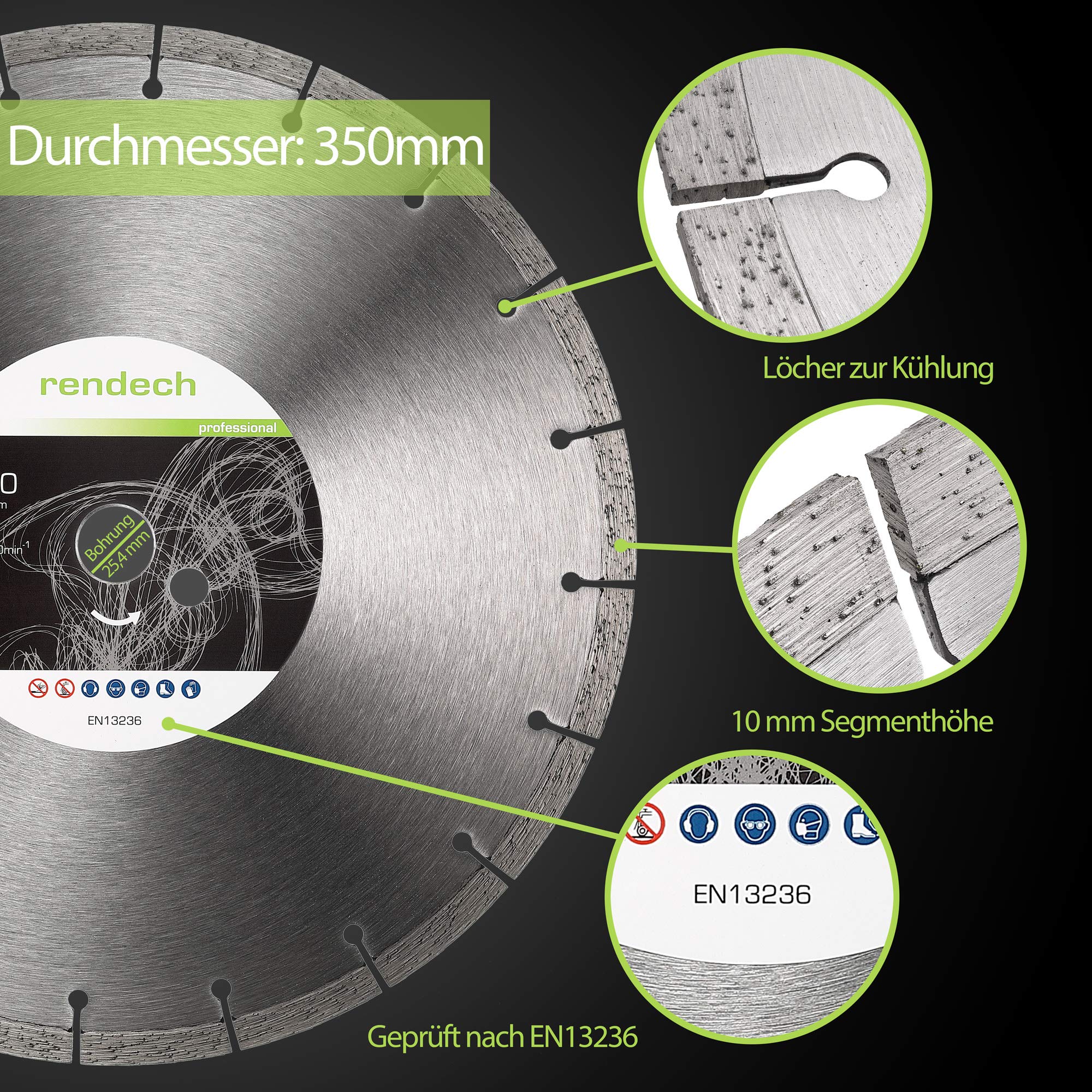2 dischi diamantati professionali da 350 x 25,4 mm, per calcestruzzo, pietra, pietra naturale, ecc. Disco da taglio diamantato ad alta potenza di taglio, per frese a secco e bagnato