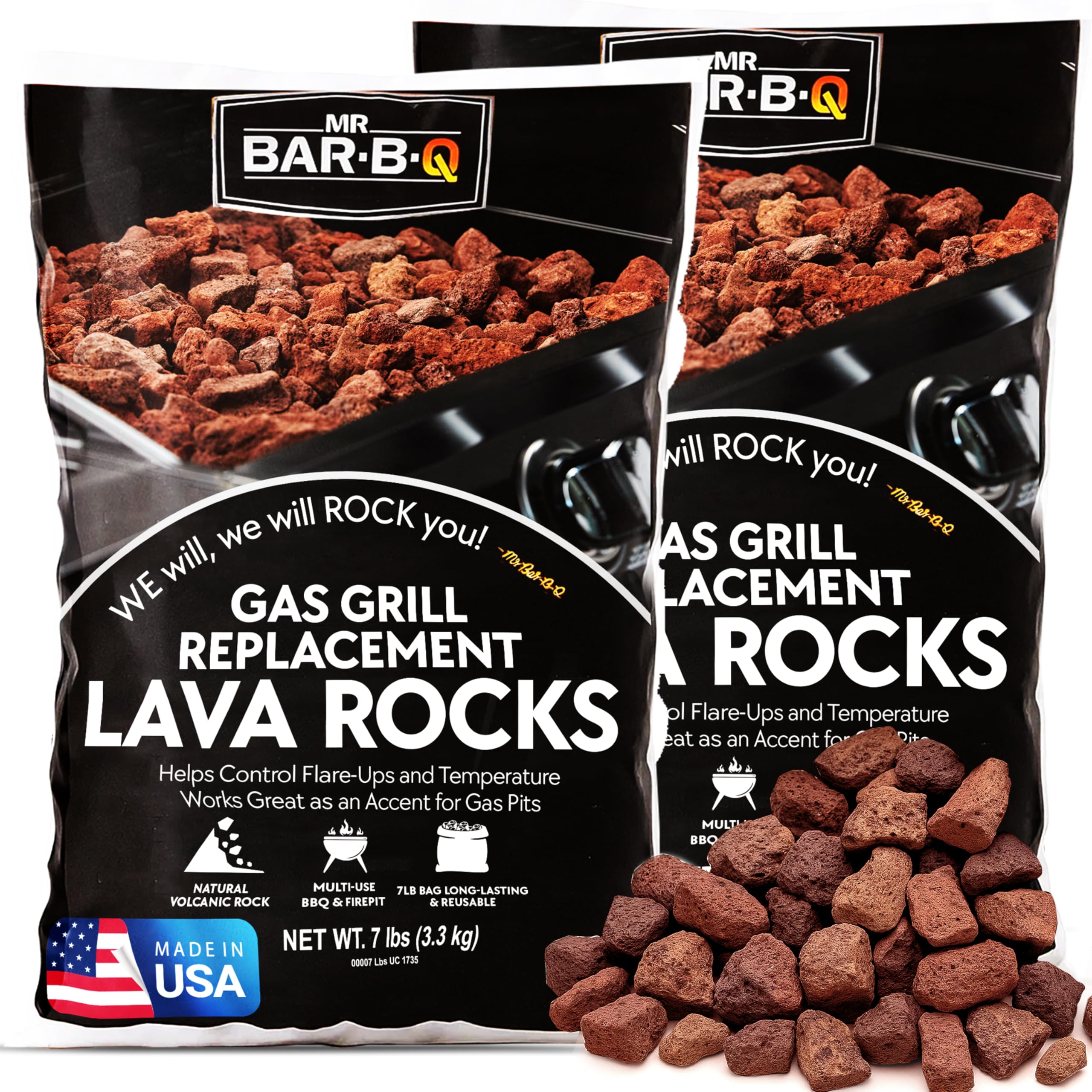 7 Lb. Bag of Natural Lava Rocks for Outdoor BBQ Cooking, Burner Grill, Fire Pit, Bonfires, Campfire, Indoor Fireplace, Fire Bowl, Lava Rocks for Gas Grill Charbroilers by FryOilSaver Co. (Pack of 2)