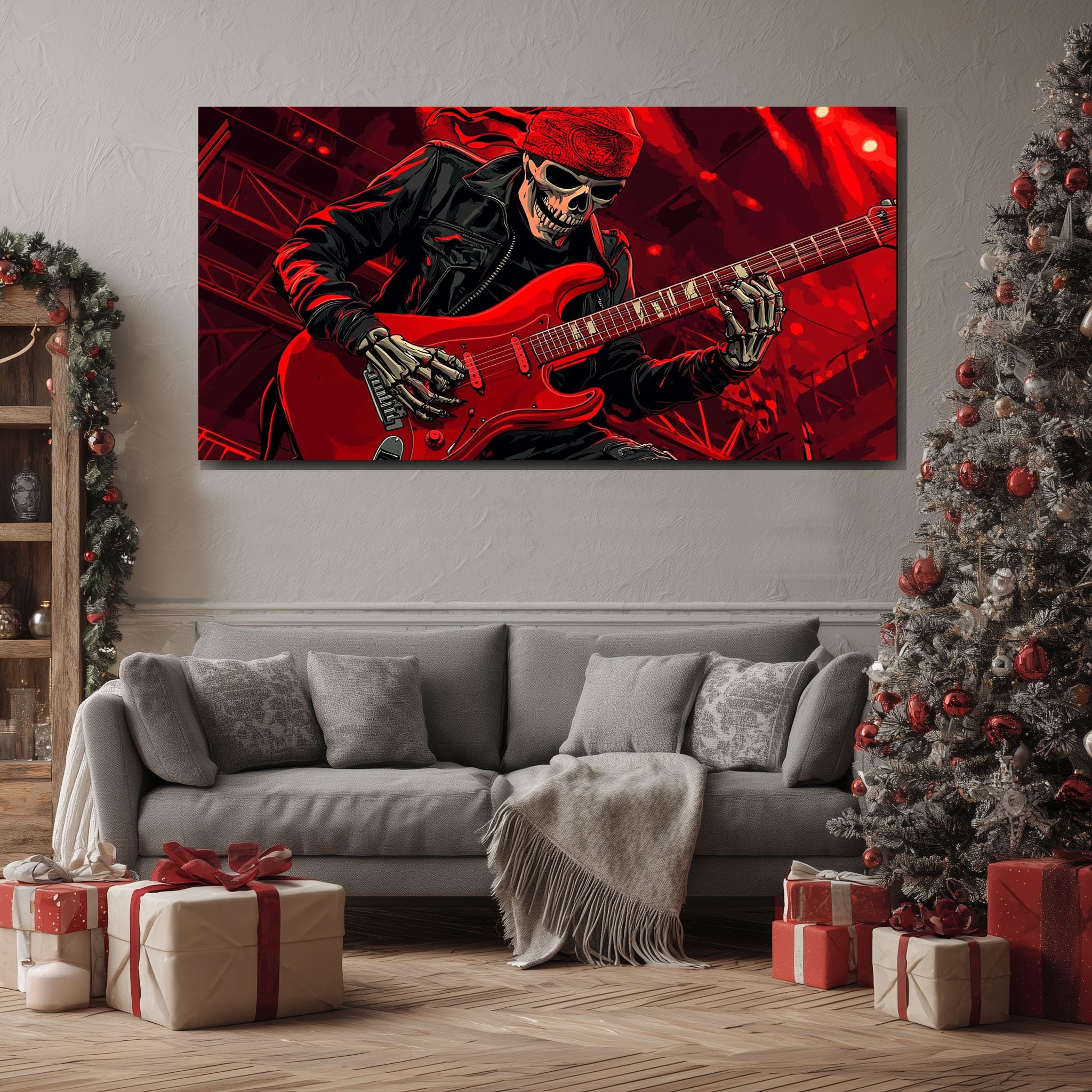 ZORYAN Scheletro Oscuro Stampa su Tela Strumento Senza Cornice 80x160 cm | Hard Rock Quadro Moderno per Soggiorno Fantasy Vintage Poster da Parete Decorazioni per Camera da Letto