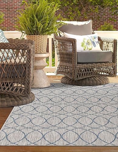 Miniatura 3 de Unique Loom Outdoor Trellis Collection - Alfombra rectangular de 5 pies 3 pulgadas x 8 pies, gris y azul