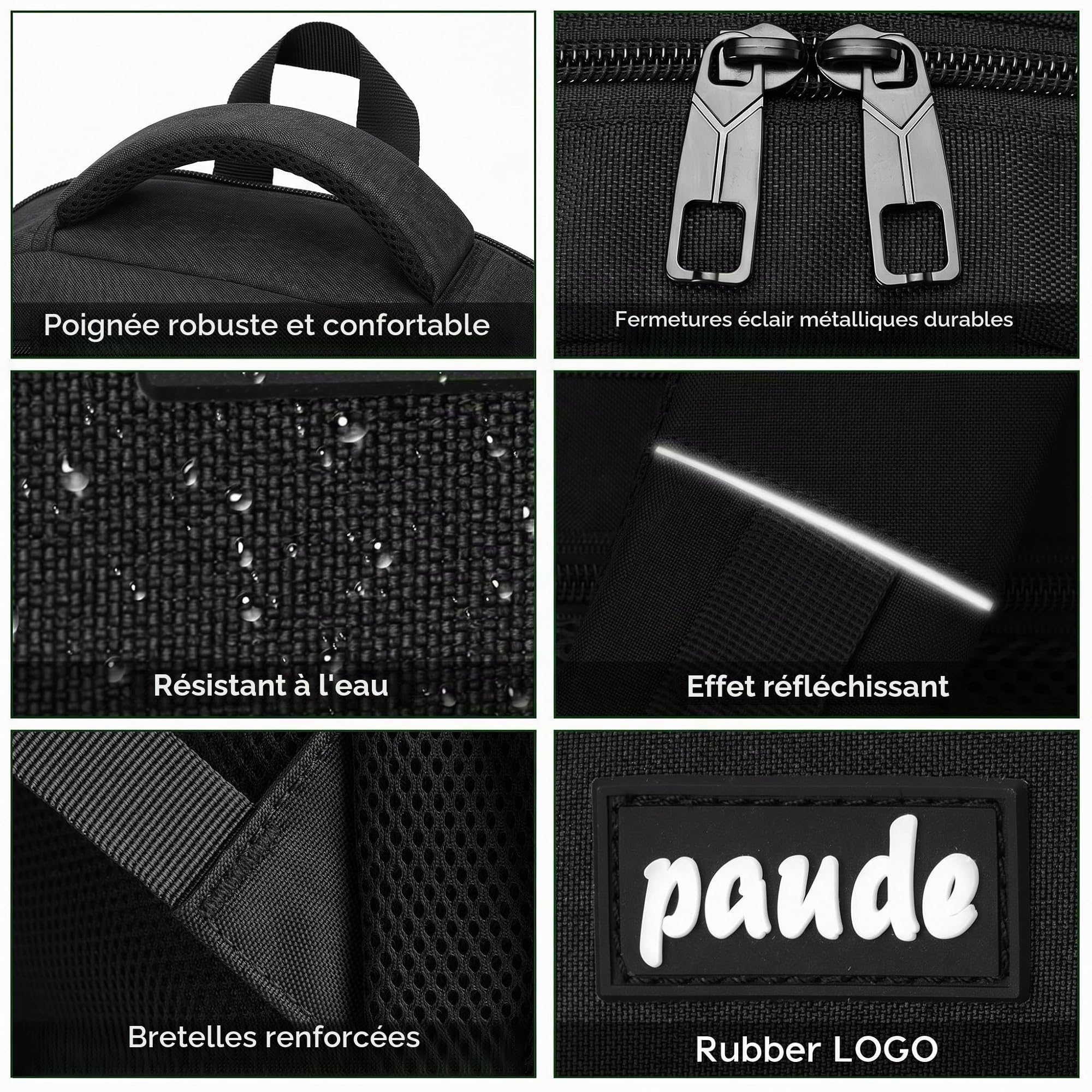 Sac à dos pour ordinateur portable Paude, 43,9 cm, grand cartable pour lycéens et étudiants universitaires, sac à dos noir pour hommes, bureau, affaires, imperméable