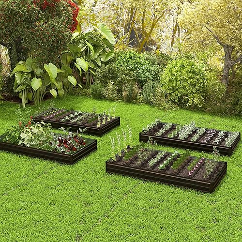 Miniatura 9 de Giantex Cama de jardín elevada de metal de 8 x 4 x 1 pies, jardinera con bordes protectores, guantes, cama elevada al aire libre para verduras,