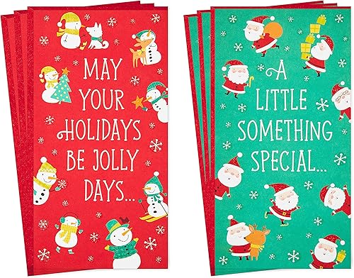Hallmark Surtido de portatarjetas de regalo o dinero de Navidad, muñecos de nieve y Papá Noel (6 tarjetas navideñas y sobres)