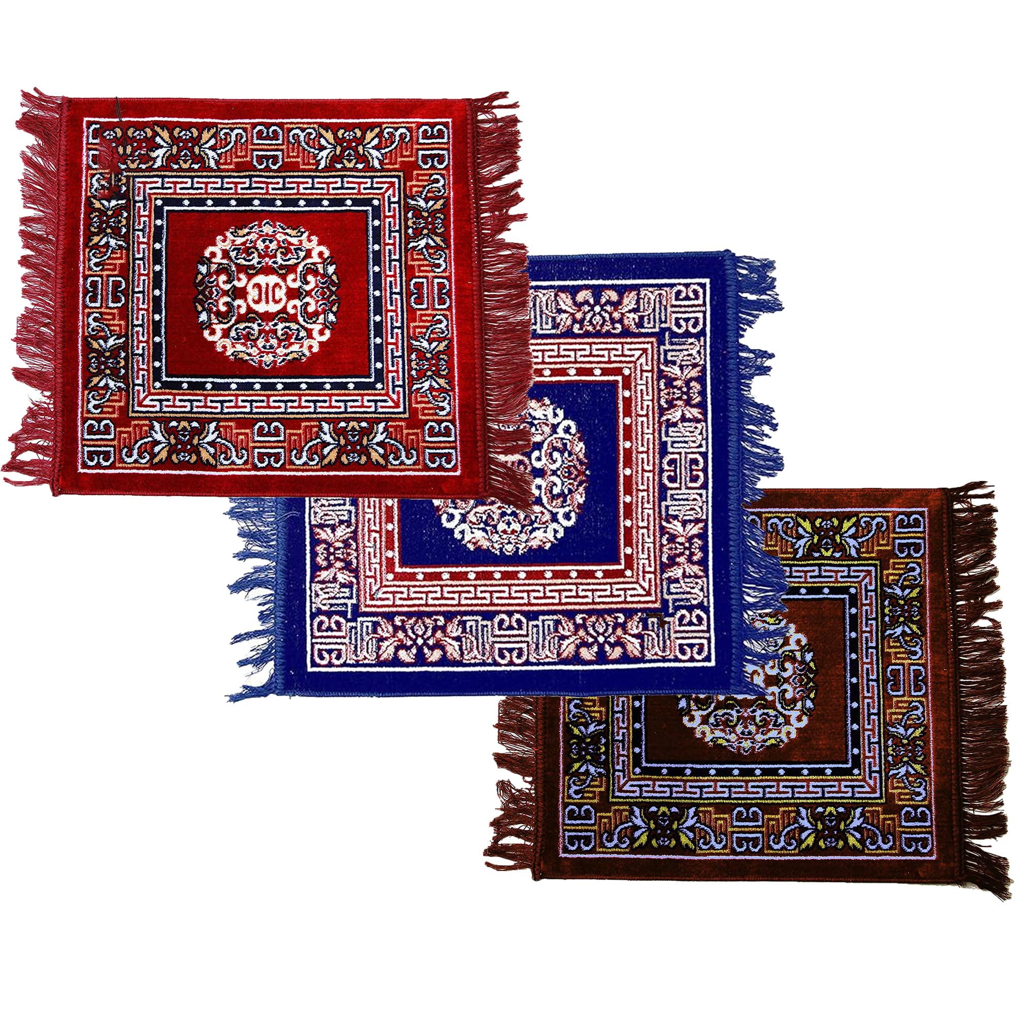 HOMITURE Trendy Velvet Pooja Mat Trio Anti Slip Square Pooja Aasan Medium Size Prayer Mat Bethak Ideal for Home Office Prayer Yoga Meditation Multicolor Pack of 3(Random Color Will be Sent)-image-6