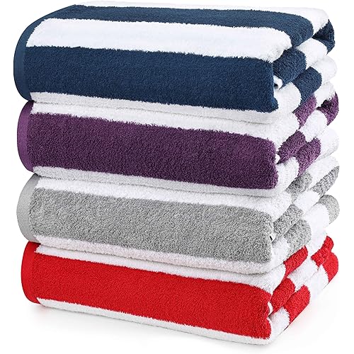 Utopia Towels Cabana Stripe Beach Towels, 30 x 60 Inches - Large Pool Towels (Bulk Pack of 24, Red, Navy, Grey, Plum)