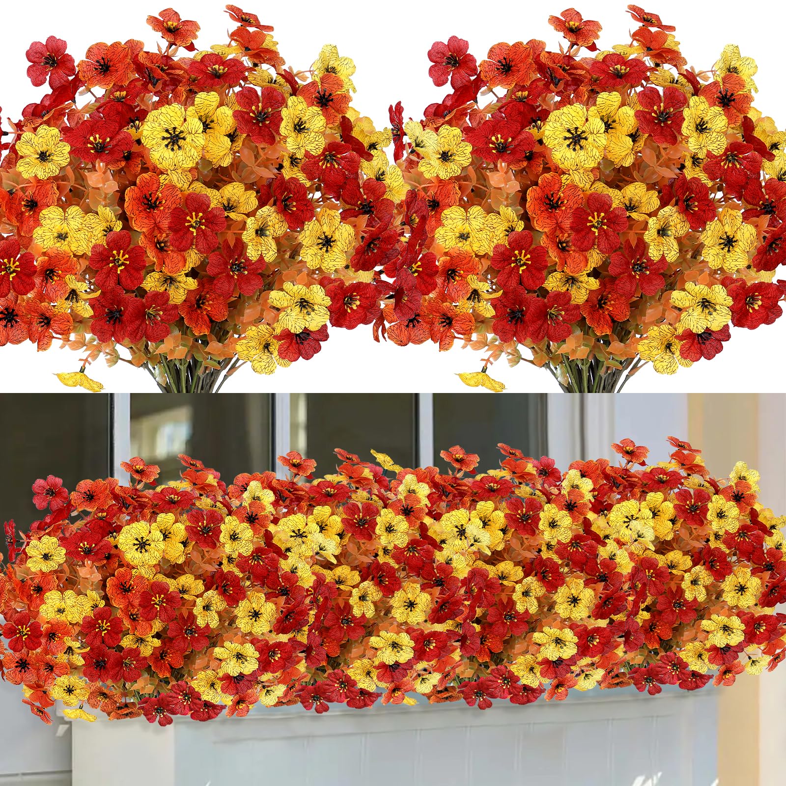 LOMOHOO Autumn Artificial Flowers 9 Bundles Orange Artificial Flowers Outdoor UV Resistant Autumn Decorations