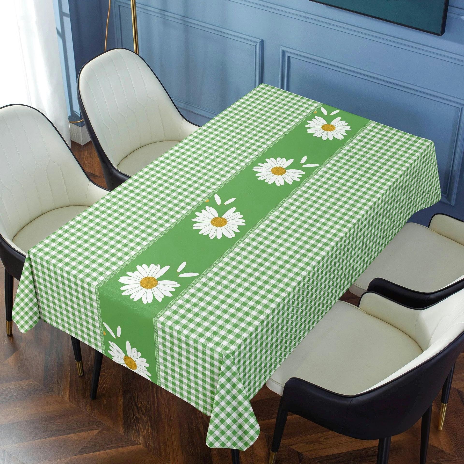 Nappe en PVC rectangulaire fleuries marguerite bleue grande table maison