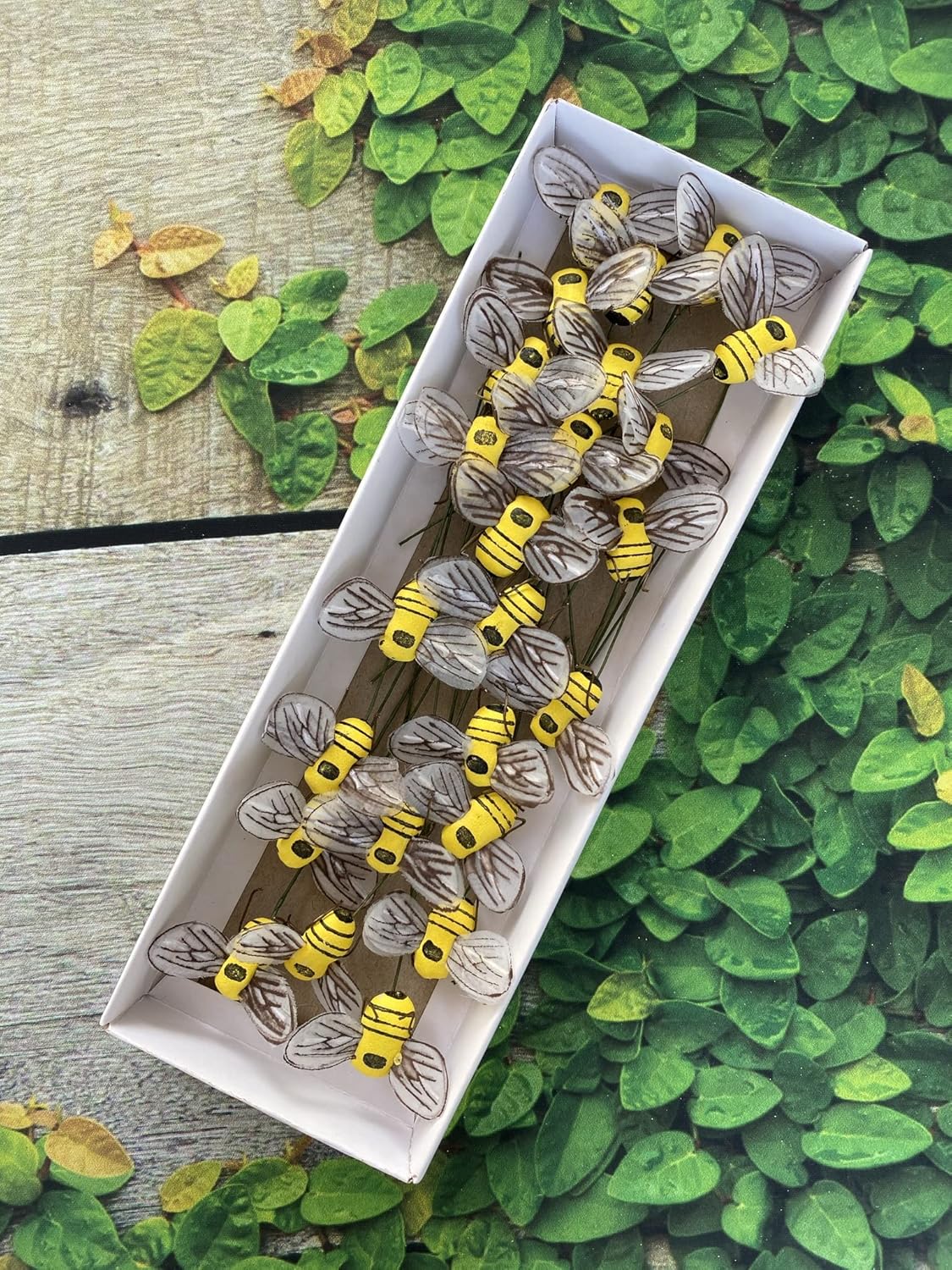 24 PCS Realistic Artificial Yellow Bumble Bee Floral Picks with Wire for Crafting, Faux Mushroom Honey Bee for Flower Arrangement Wreath Beehive Decoration Babee Party Favor Cupcake Topper