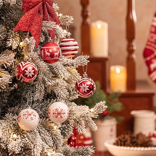 Miniatura 2 de Valery Madelyn Juego de 16 bolas de Navidad inastillables, decoraciones rojas y blancas de 2.36 pulgadas para árboles de vacaciones y fiestas