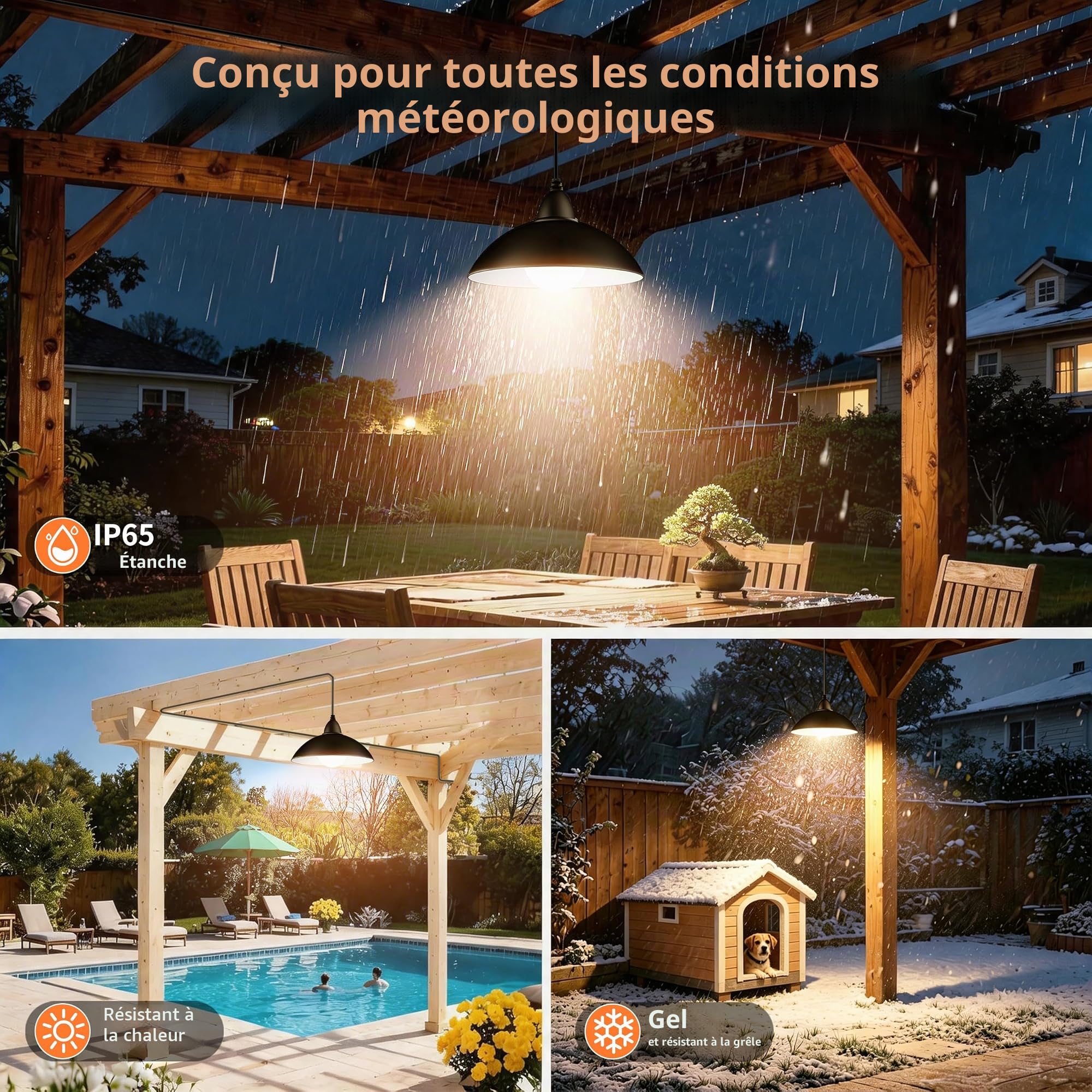 INTELAMP Lampes solaires à suspendre pour l'extérieur et l'intérieur - Lampe solaire LED avec télécommande - Étanche - Pour tentes, pavillons, entrepôts, poulaillers avec câble de 5 m