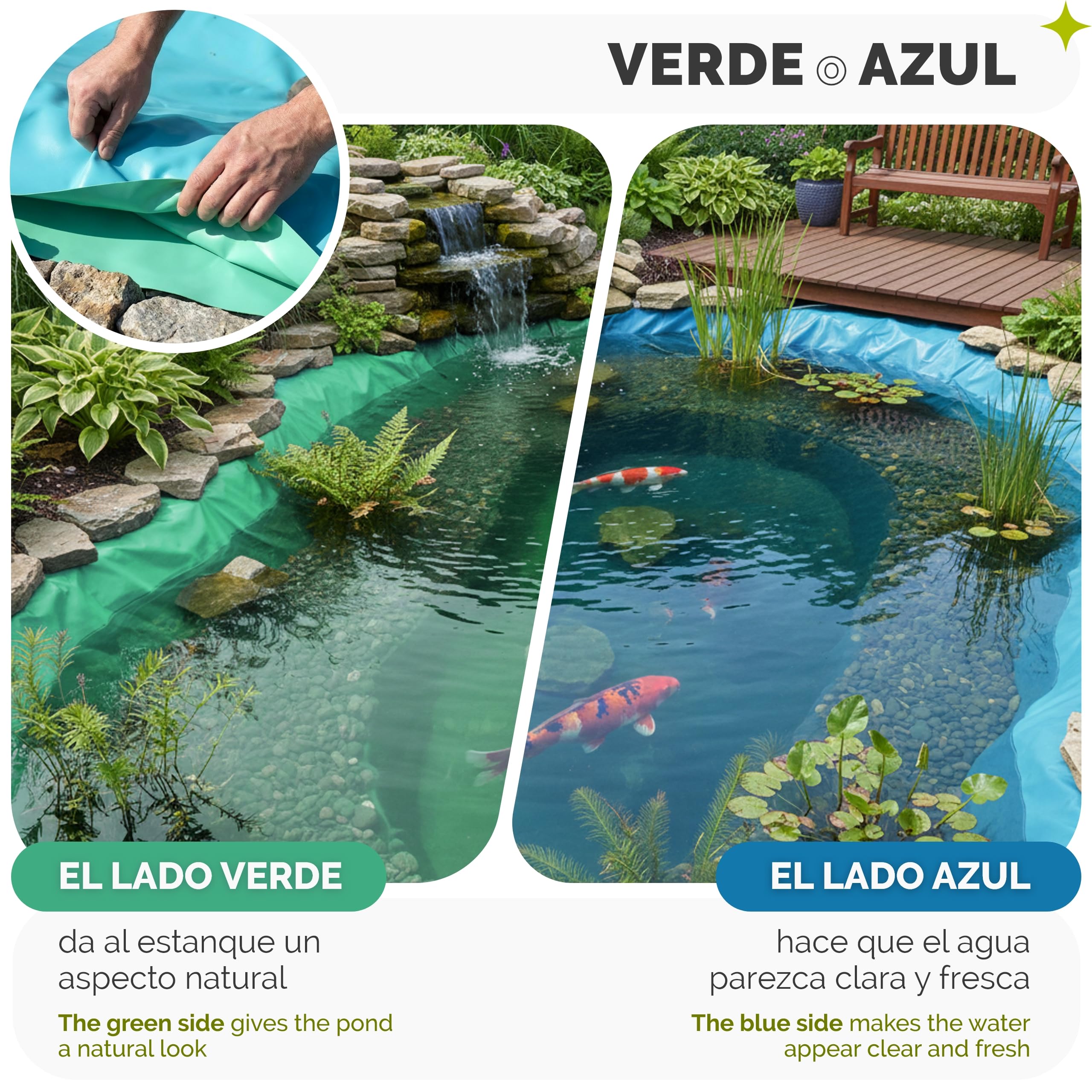 Garronda lámina de Estanque 6x3 m (18 m²) PE 0,5 mm Lona Impermeable 3 Capas Resistente UV para jardín Peces Fuente Azul Verde GD-0223