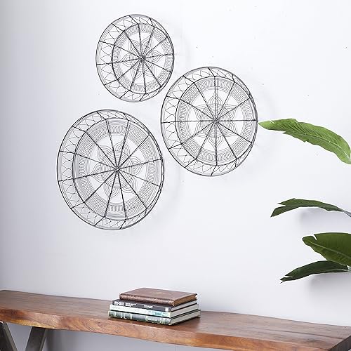 Deco 79 Decoración abstracta de metal ecléctico para pared, juego de 3 21 pulgadas, 18 pulgadas, 15 pulgadas de ancho, negro