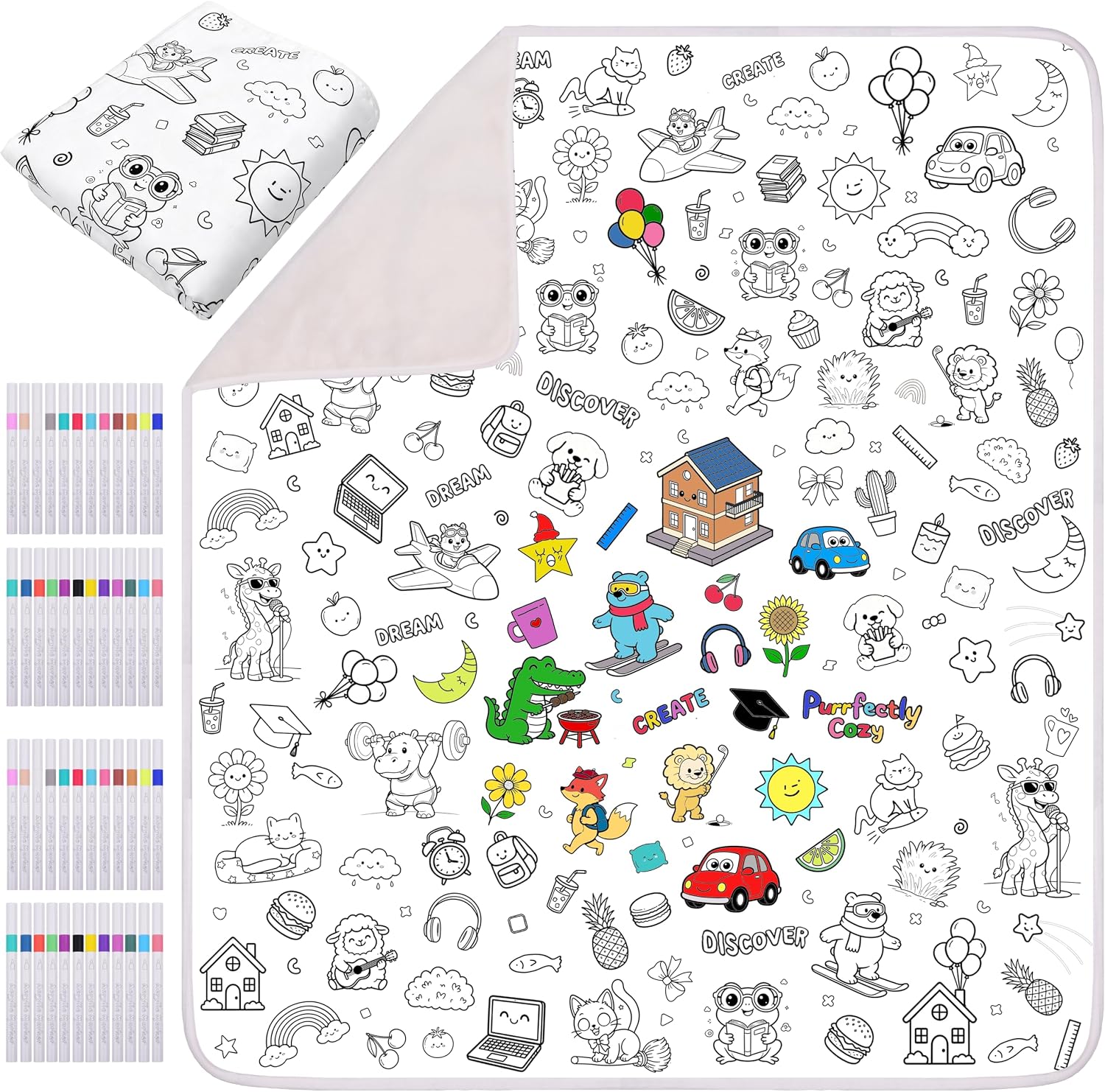 DIY Coloring Blankets for Adults‑ Sherpa Fleece Throw, 51x59 In, 48 Markers