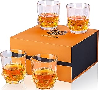 Calliva Von Bicchieri da Whisky Cristallo, Tumbler Whiskey Cristallo Senza Piombo per Cocktail, Martini, Margarita, Set di 4 Pezzi, 300 ml, Pacco Regalo