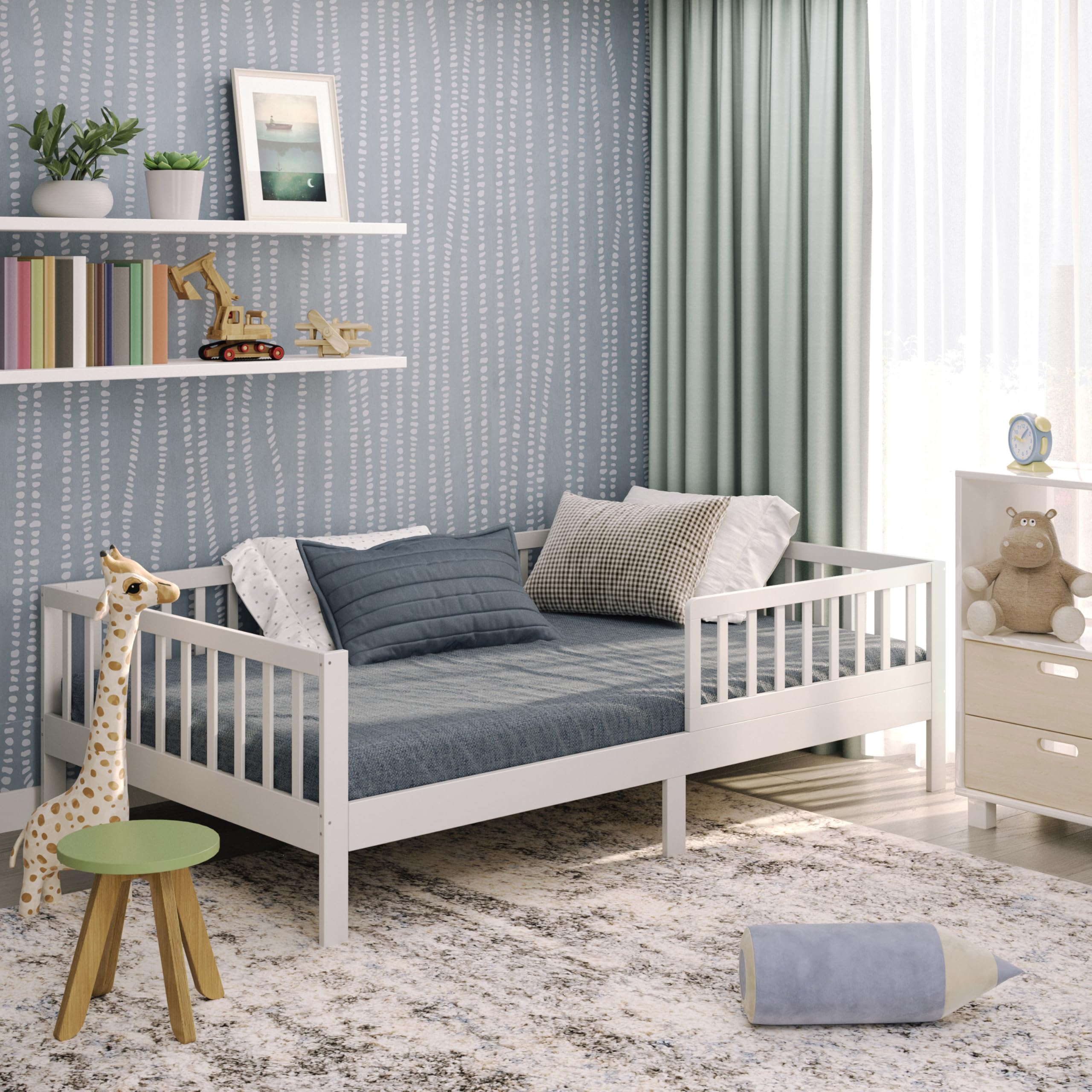 CADANI Nik Kinderbett 120x200 cm – Juniorbett & Jugendbett mit abnehmbarem Rausfallschutz, bis 200 kg belastbar, extra stabiles Einzelbett inkl. Roll-Lattenrost | bis 200 kg belastbar