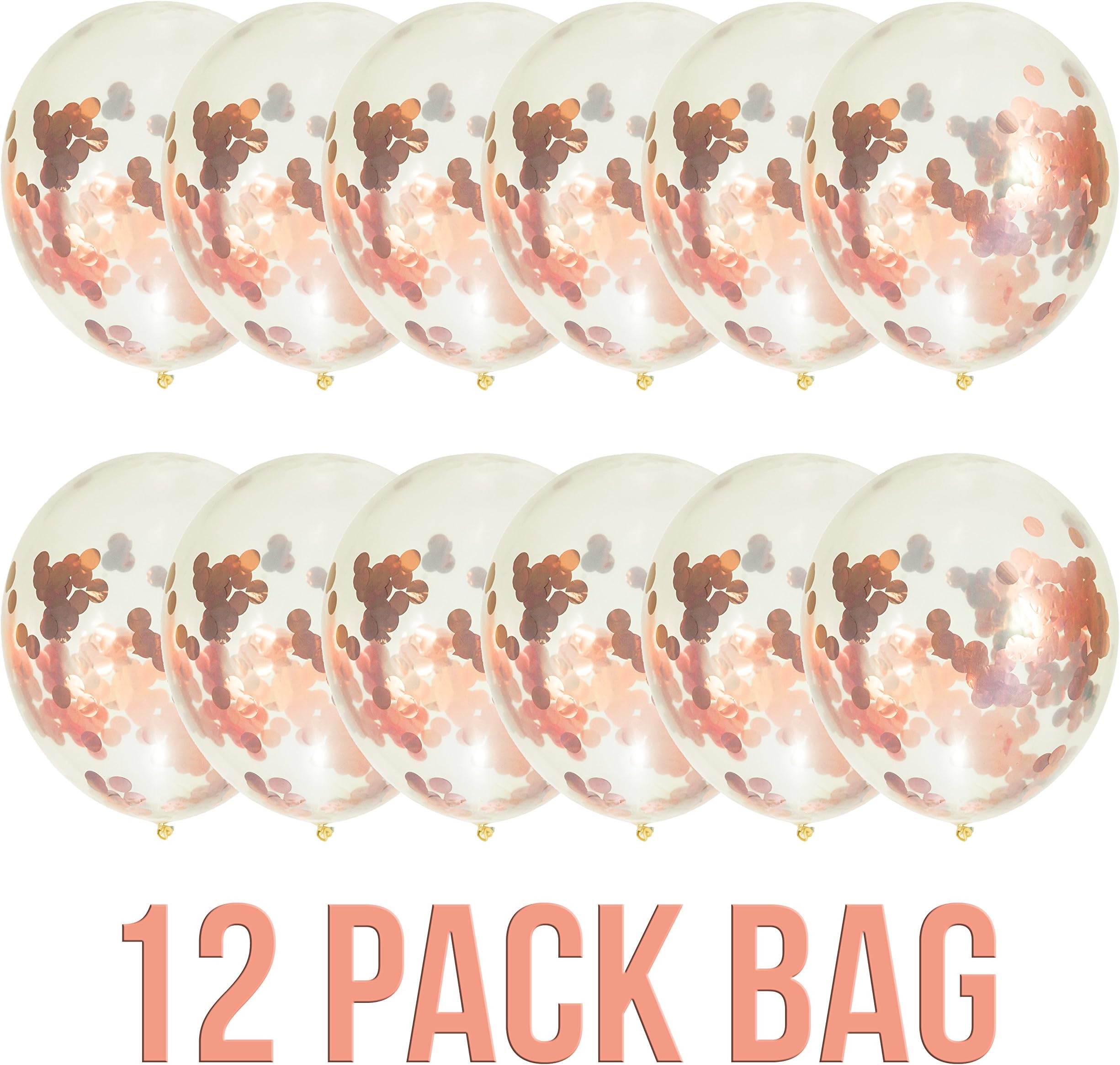 Frog Mart Confetti Balloons Rose Gold 12 Pack Party Set – Clear Balloons Filled with Rose Gold Foil – 18 Inch Party Balloons for Birthday Party, Weddings,Baby Showers