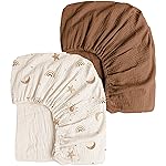 Konssy Muslin Crib Sheets for Girl Boy, 2 PCS Soft and Breathable Cotton Baby Sheets for Standard Crib Mattress, 52x 28 (Sunbeam Yellow, Coffice)