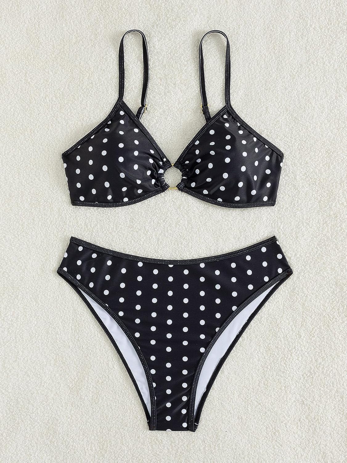 Tainehs Women's Two Piece Bikini Sets O Ring Front Top Ditsy Floral Triangle Swimsuits Cheeky Bathing Suit