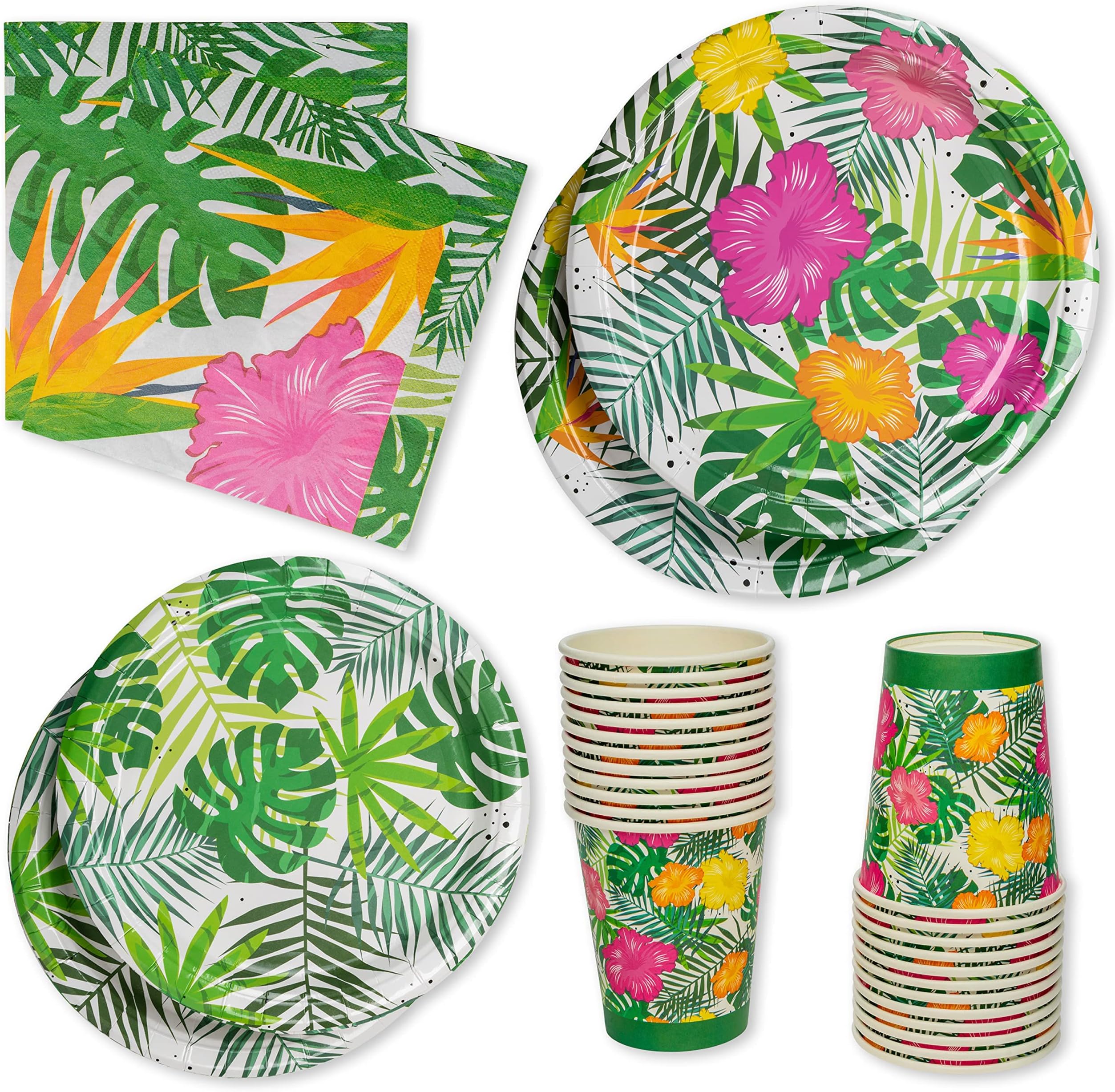 Royal Bluebonnet Luau Plates and Napkins - Set of 24 Tropical Party Supplies, Hawaiian Party Decorations, Disposable Tropical Plates for Hibiscus Luau Birthday, Hawaiian Floral Paper Products