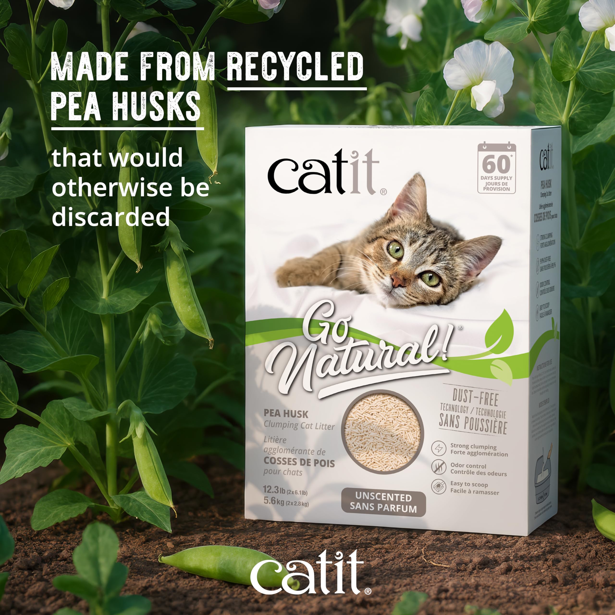 Catit Go Natural Lot de 2 Sacs de litière agglomérante pour Chat en cosses de Pois Naturel 2 x 2,8 kg (5,6 kg)