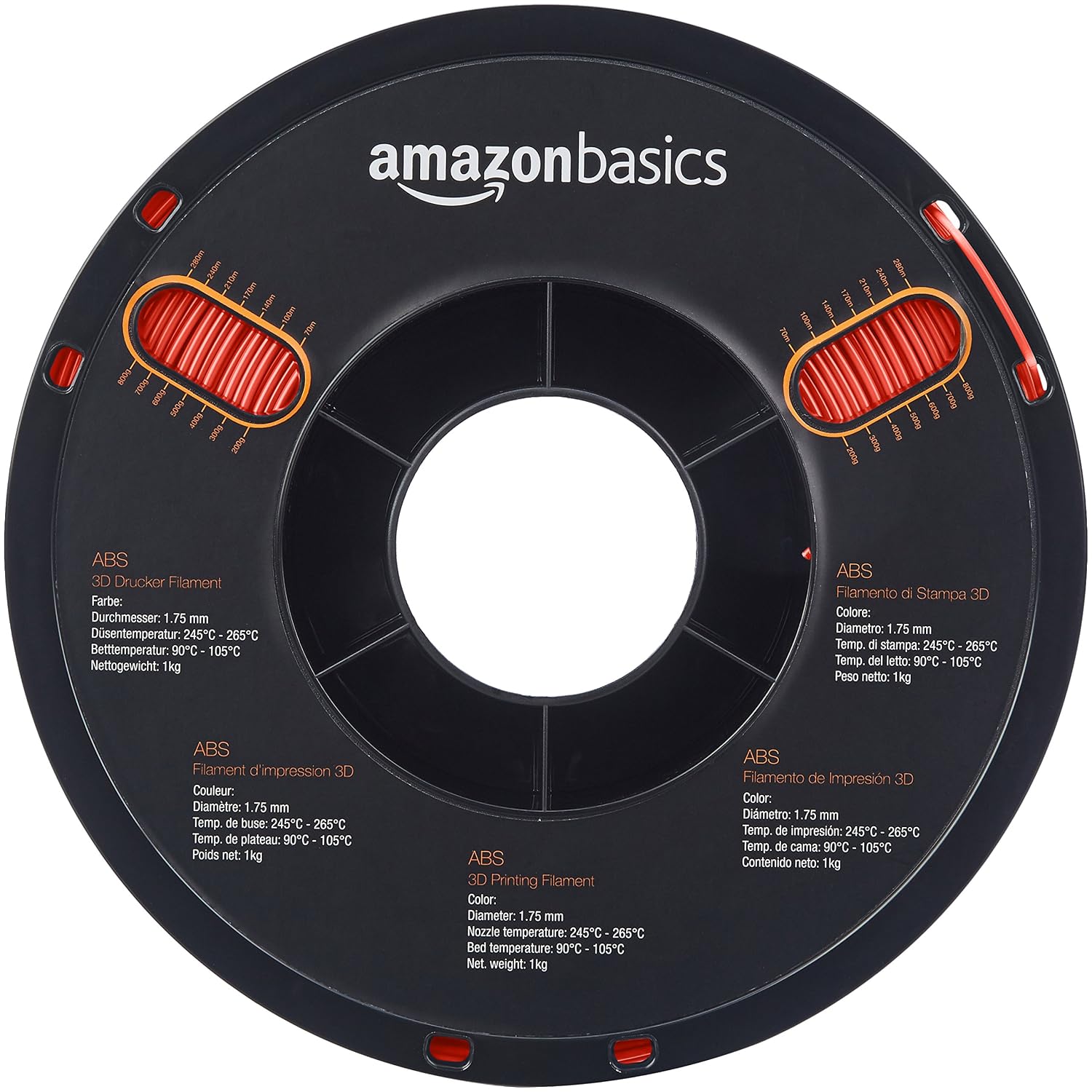 Amazon Basics ABS 3D Printer Filament, 1.75mm, Red, 1 kg Spool