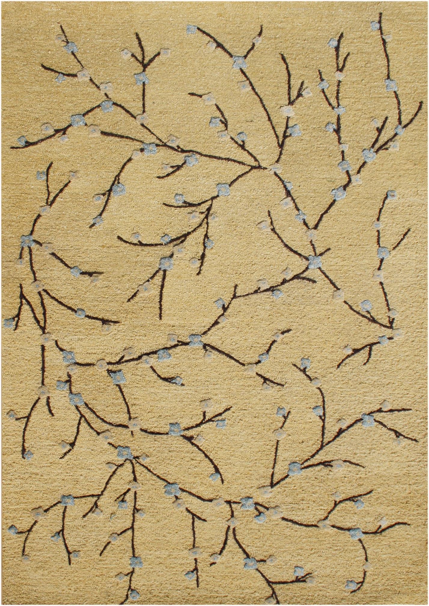 , Hand Made Chocolate Brown New Zealand Blend Wool Rug, 1, Dream Blue, CornSilk, 5x8'