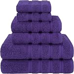 American Soft Linen 6 Piece Towel Set, 2 Bath Towels 2 Hand Towels 2 Washcloths, 100% Turkish Cotton Towels for Bathroom, Purple Towel Sets