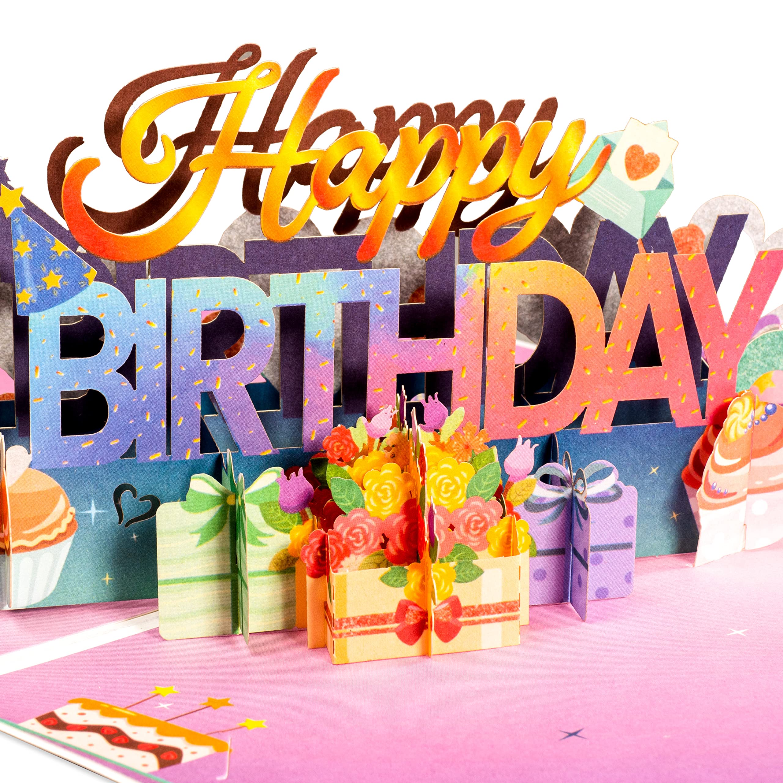 Frndly 3D Happy Birthday Pop Up Card, Handcrafted - 100% Recycled and Eco-Friendly, 8" x 6" Cover - with Removable Note Card