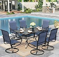 Sophia & William 7-Piece Swivel Patio Dining Set for 6 - All-Weather Blue Textilene Chairs & 60x38" Metal Table