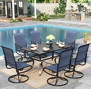 Sophia & William 7-Piece Swivel Patio Dining Set for 6 - All-Weather Blue Textilene Chairs & 60x38" Metal Table