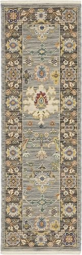 Oriental Weavers Lucca - Alfombra de mezcla de lana, 846D1-2 x 6 pies, en azulmulticolor, de inspiración vintage, mezcla de lana, alfombra de