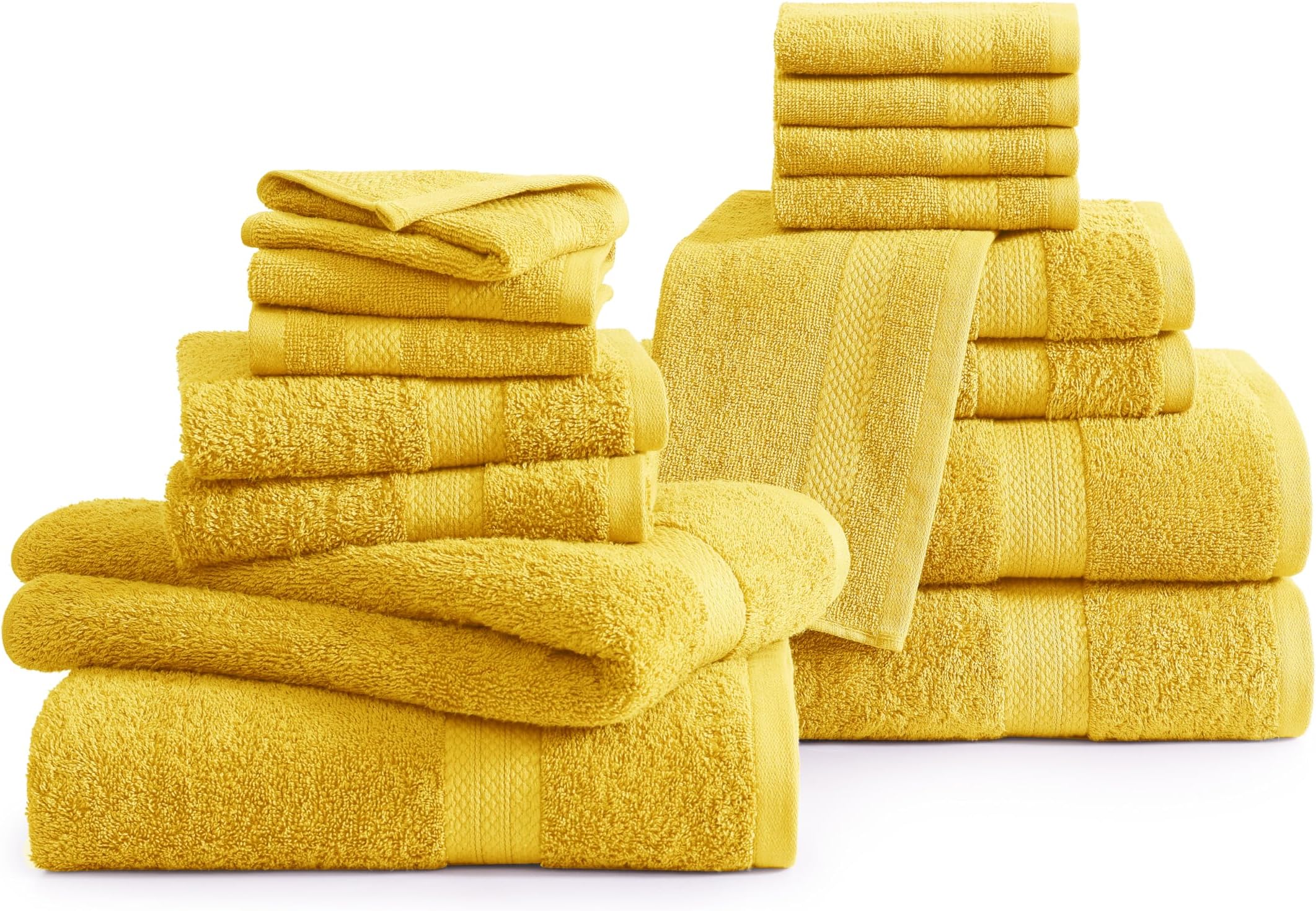 LANE LINEN100% Mercerized Cotton Bathroom Towel Set - 16 Pieces - Fluffy, Super Soft & Highly Absorbent - 4 Bath Towels, 8 Washcloths, 4 Hand Towels - Ring Spun, Double Sided Cotton Terry - Mimosa