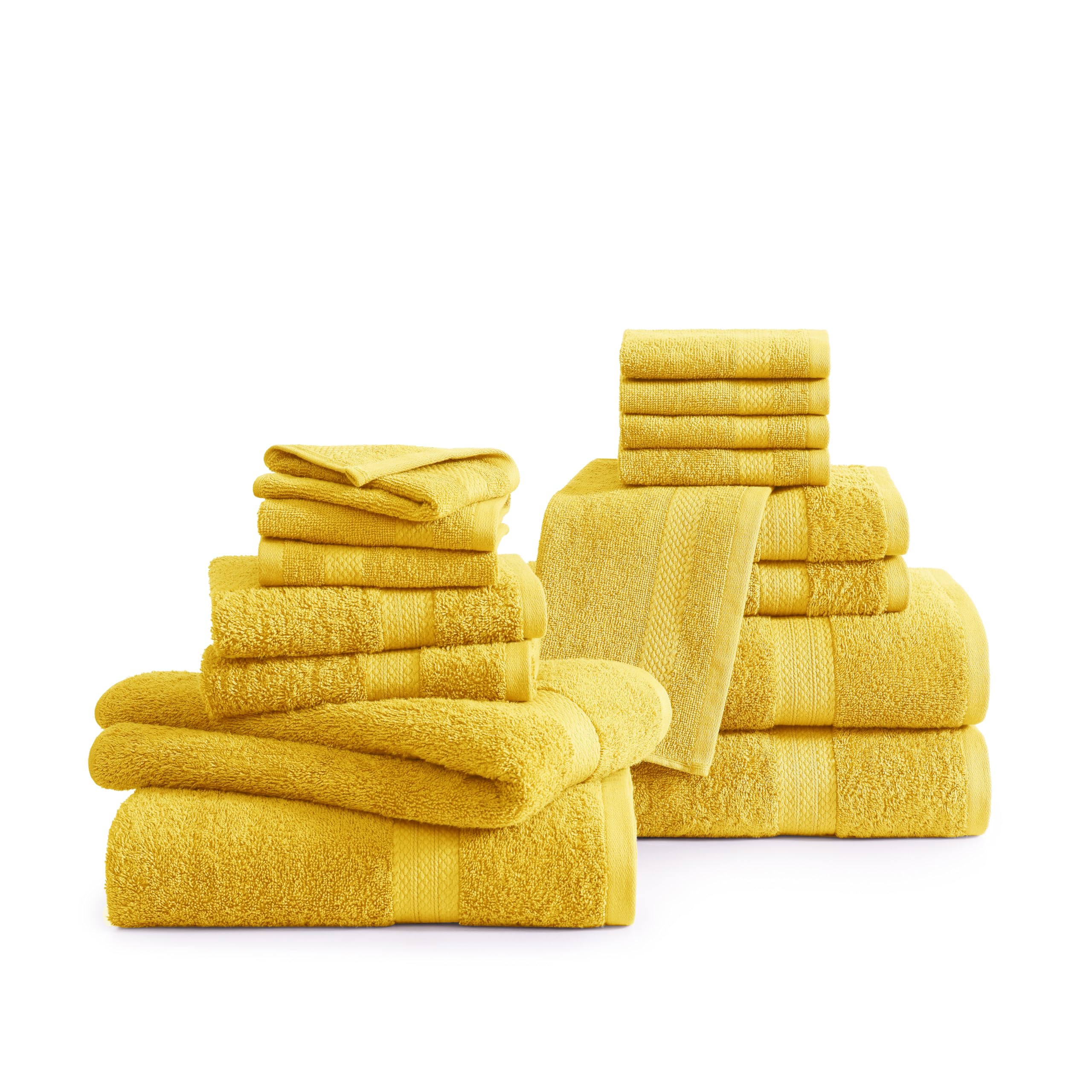 LANE LINEN100% Mercerized Cotton Bathroom Towel Set - 16 Pieces - Fluffy, Super Soft & Highly Absorbent - 4 Bath Towels, 8 Washcloths, 4 Hand Towels - Ring Spun, Double Sided Cotton Terry - Mimosa
