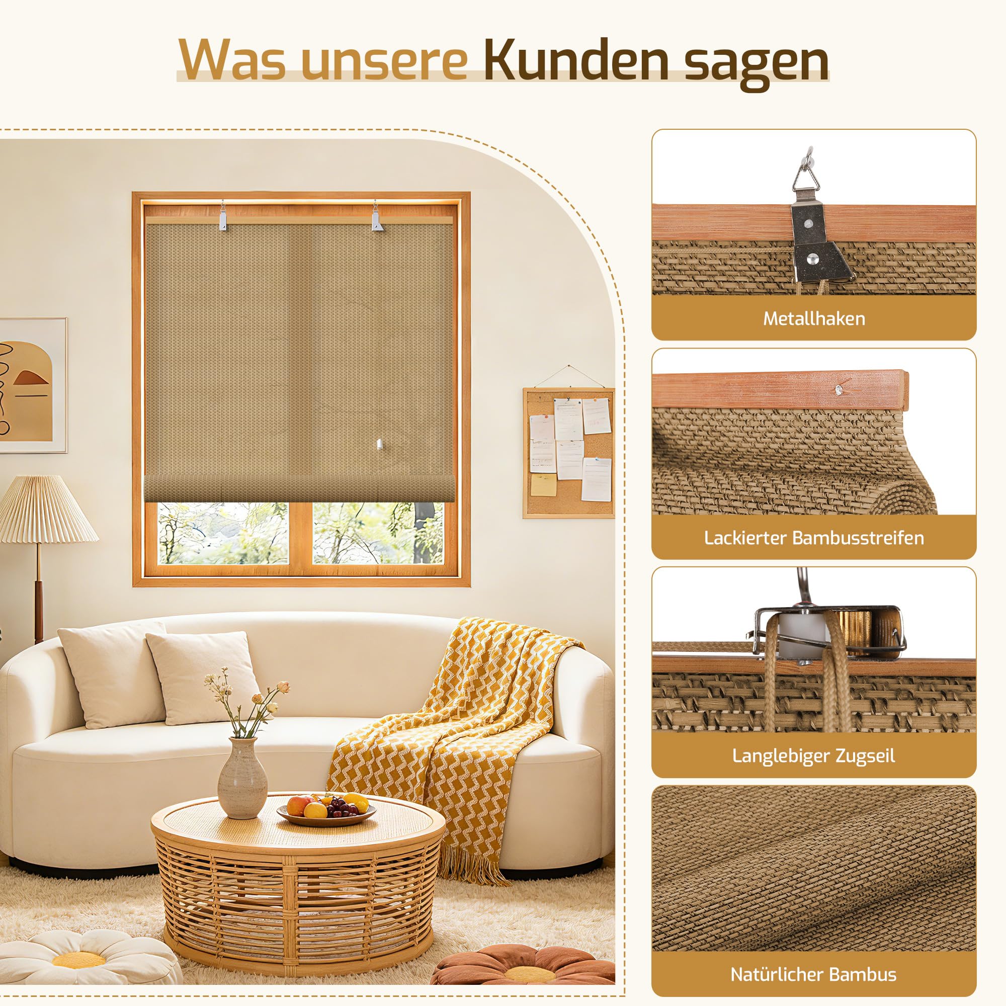 Grandekor Bambusrollo Sonnenschutz Sichtschutz Raffrollo Seitenzugrollo, B90 x H160cm, Dunkelbraun, Bambus Jalousie für Fenster Türen Balkon Terrasse Garten