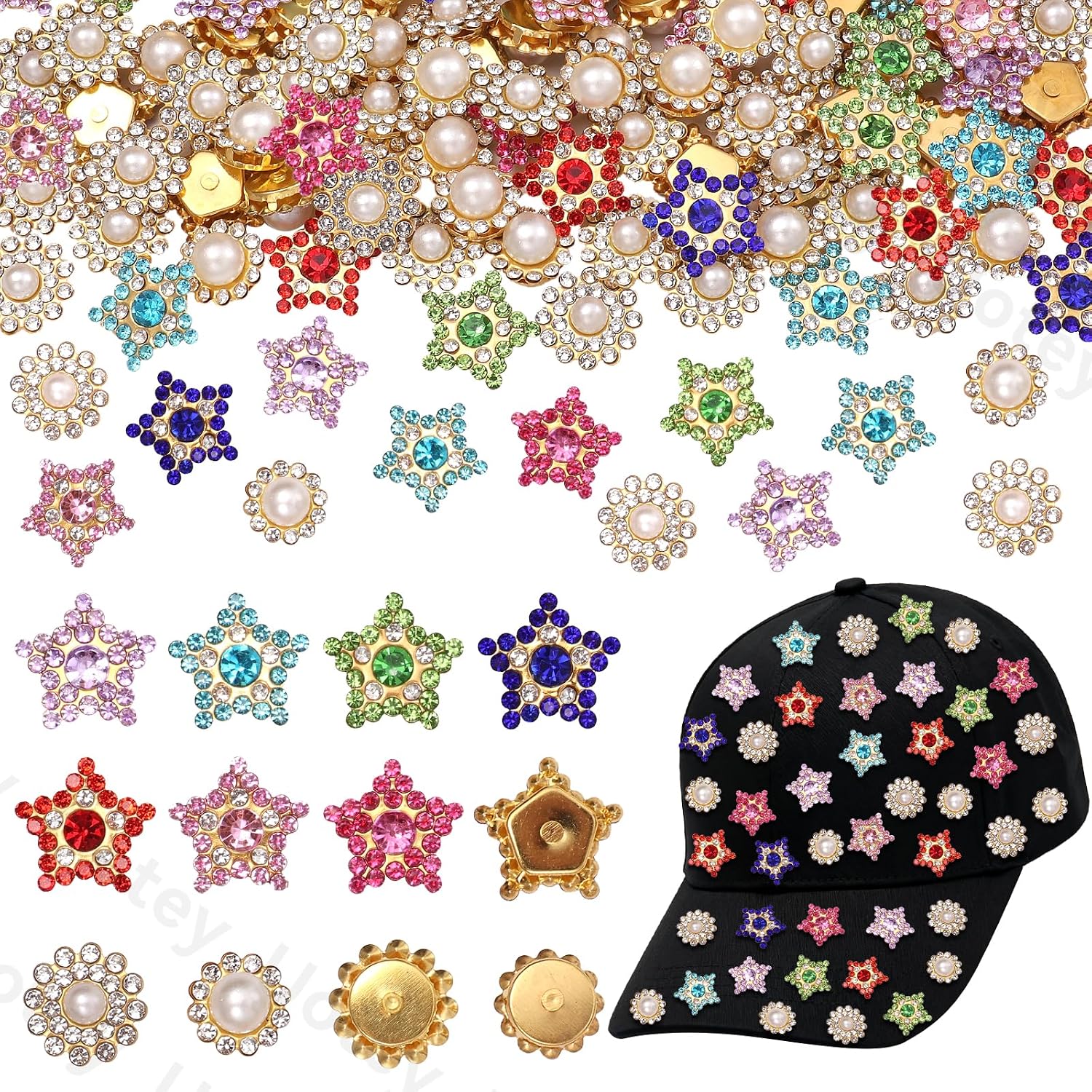 180 Pcs Sew on Rhinestone, Crystal Glass Flower Shapes Claw Base Gems Rhinestone for Hat, Flatback Sunflower Pearls Rhinestones for Sewing Clothes Dresses Shoes