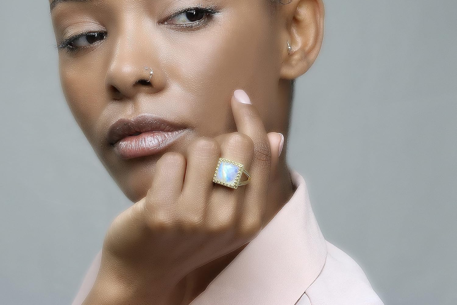 Square 14k Gold Moonstone Ring - Charming Custom-Made Jewelry Rings - Artisan Gold Engagement Ring, Wedding Ring, Everyday Ring, Birthstone Ring - Choose Your Material