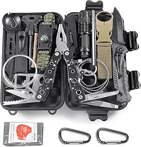 14 in 1 Survival Kit Mehrzweck-Survival-Kit, Erste-Hilfe-Set für Outdoor-Sport, Camping, Bergsteigen, Feuerstein/Thermodecke/Pfeife