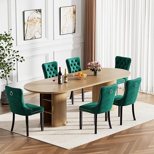 Miniatura 21 de Moderno juego de mesa de comedor extensible de 11 piezas para 10, juego de mesa de cocina ovalada expandible con 10 sillas de terciopelo, mesas de